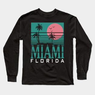 Miami Florida Palm Trees Beach Summer Surf Long Sleeve T-Shirt